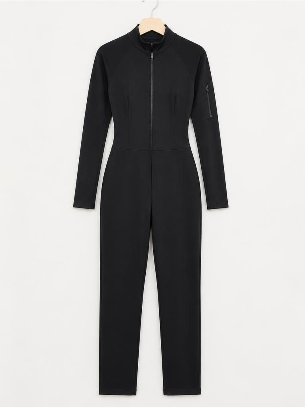 SPANX Black Long-Sleeve Zip-Front Sheath Jumpsuit